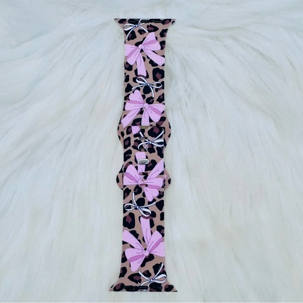 New Pink Bow & Leopard Watch Band For Apple Watch  42mm / 44mm / 45mm /49mm